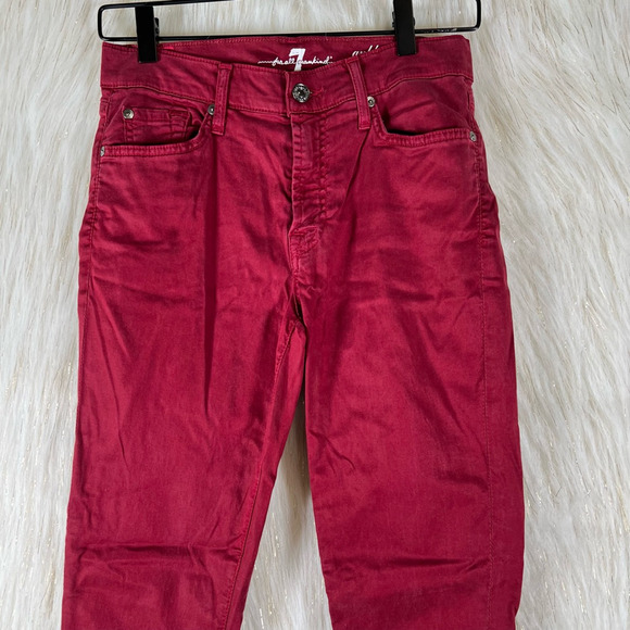 7 For All Mankind Womens Ankle Gwenevere Cropped Jeans Maroon Stretch Frayed 27 - Picture 3 of 9